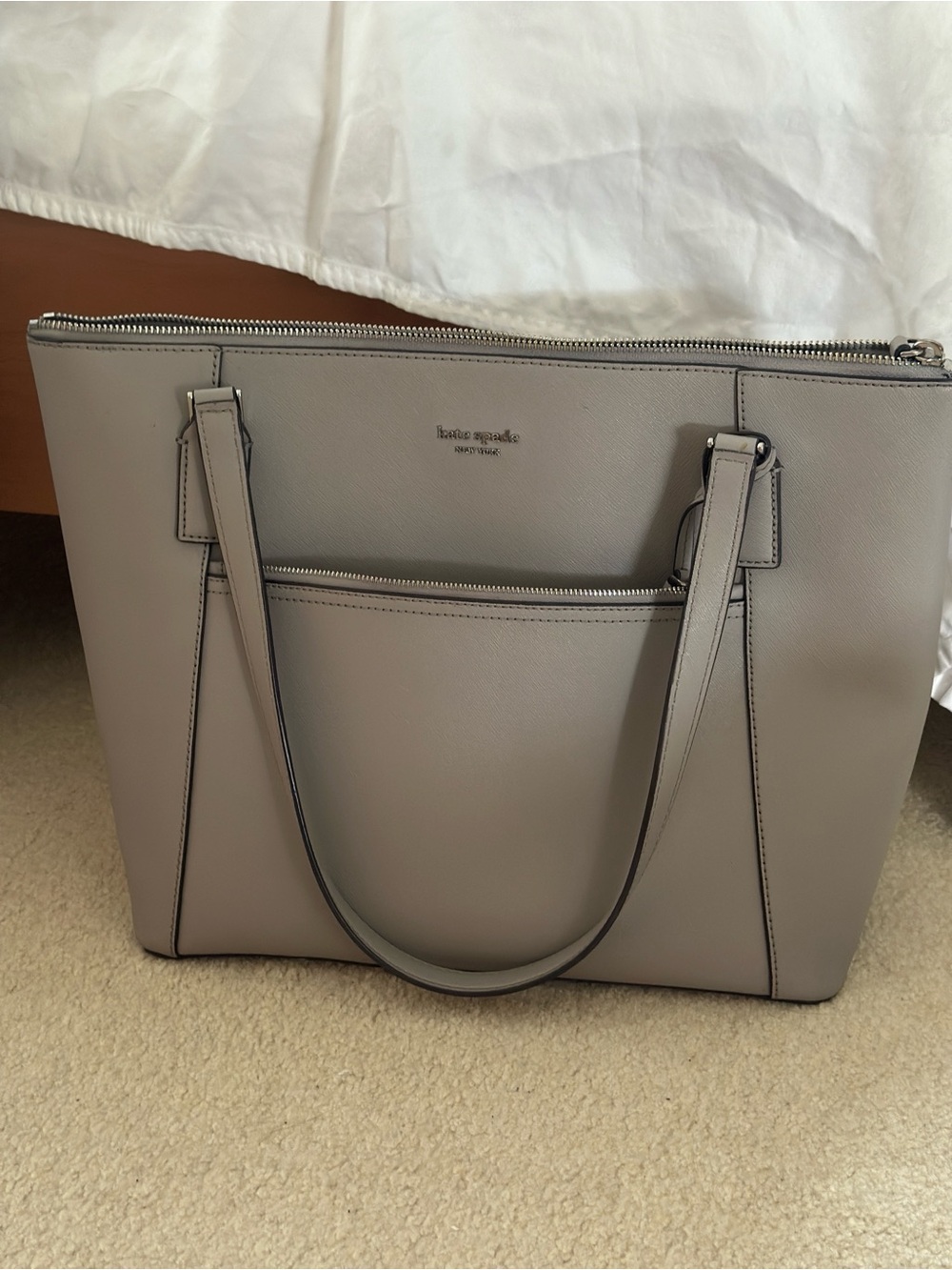 kate spade Light Gray Saffiano Leather Tote